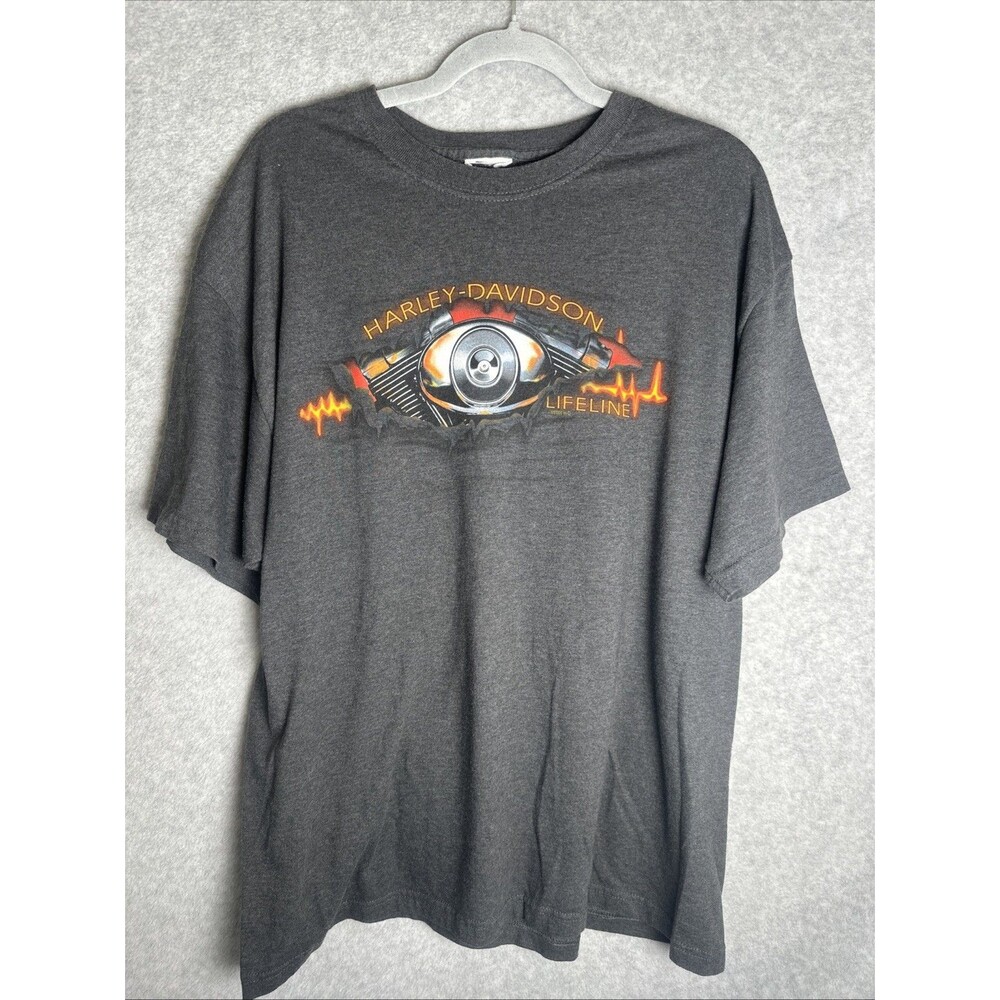 Vintage Harley Davidson Lifeline Biker T Shirt Grey size Men's 2XL Smoky Mtn.
